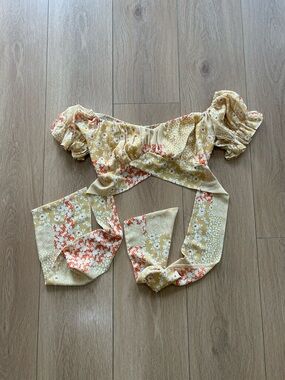 Saints + Secrets Yellow Floral Off-Shoulder Crop Top